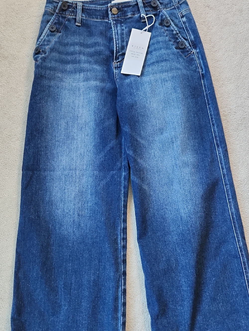 RISEN Dark Wash Button Pockets Wide Leg - 9/29